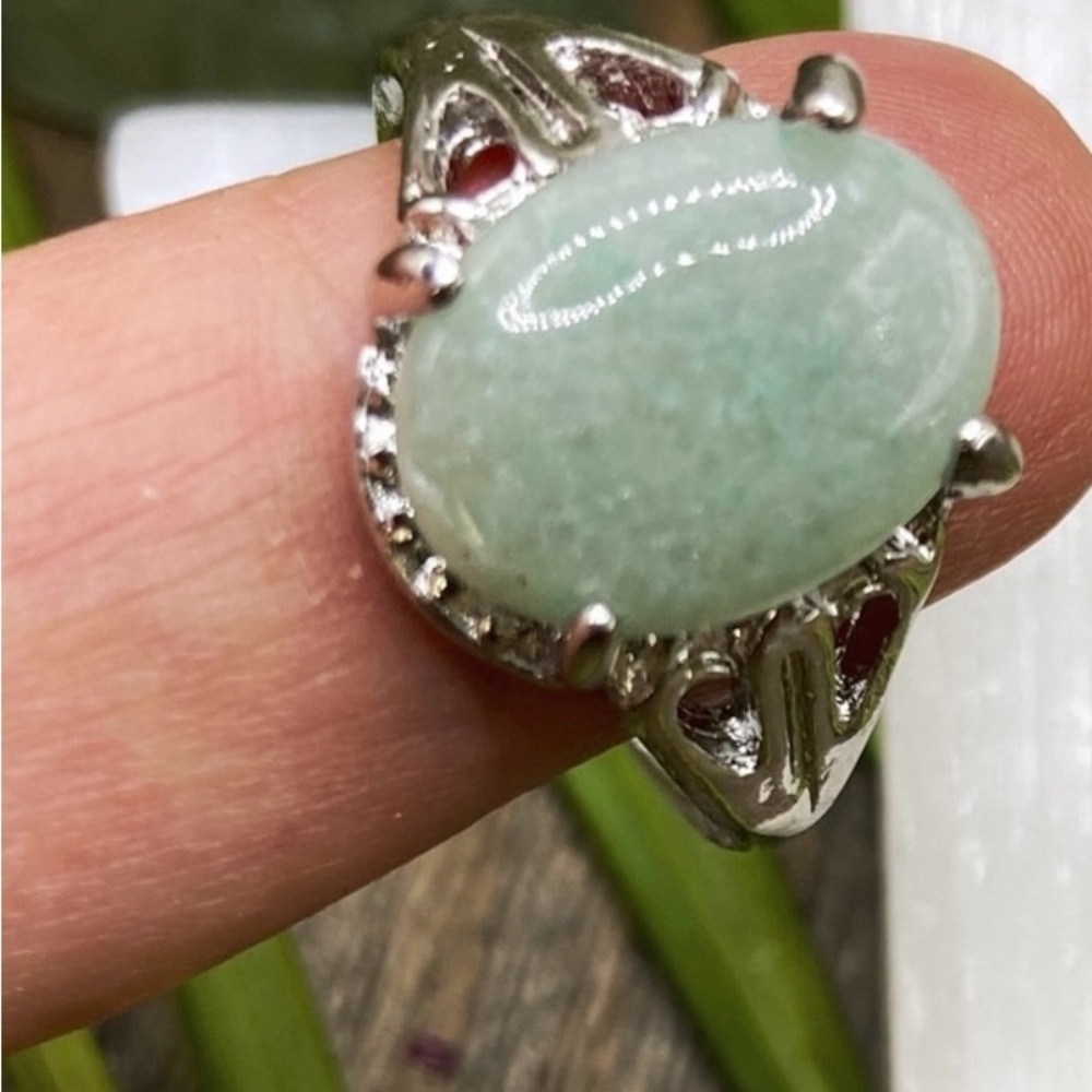 Green Aventurine silver gem ring